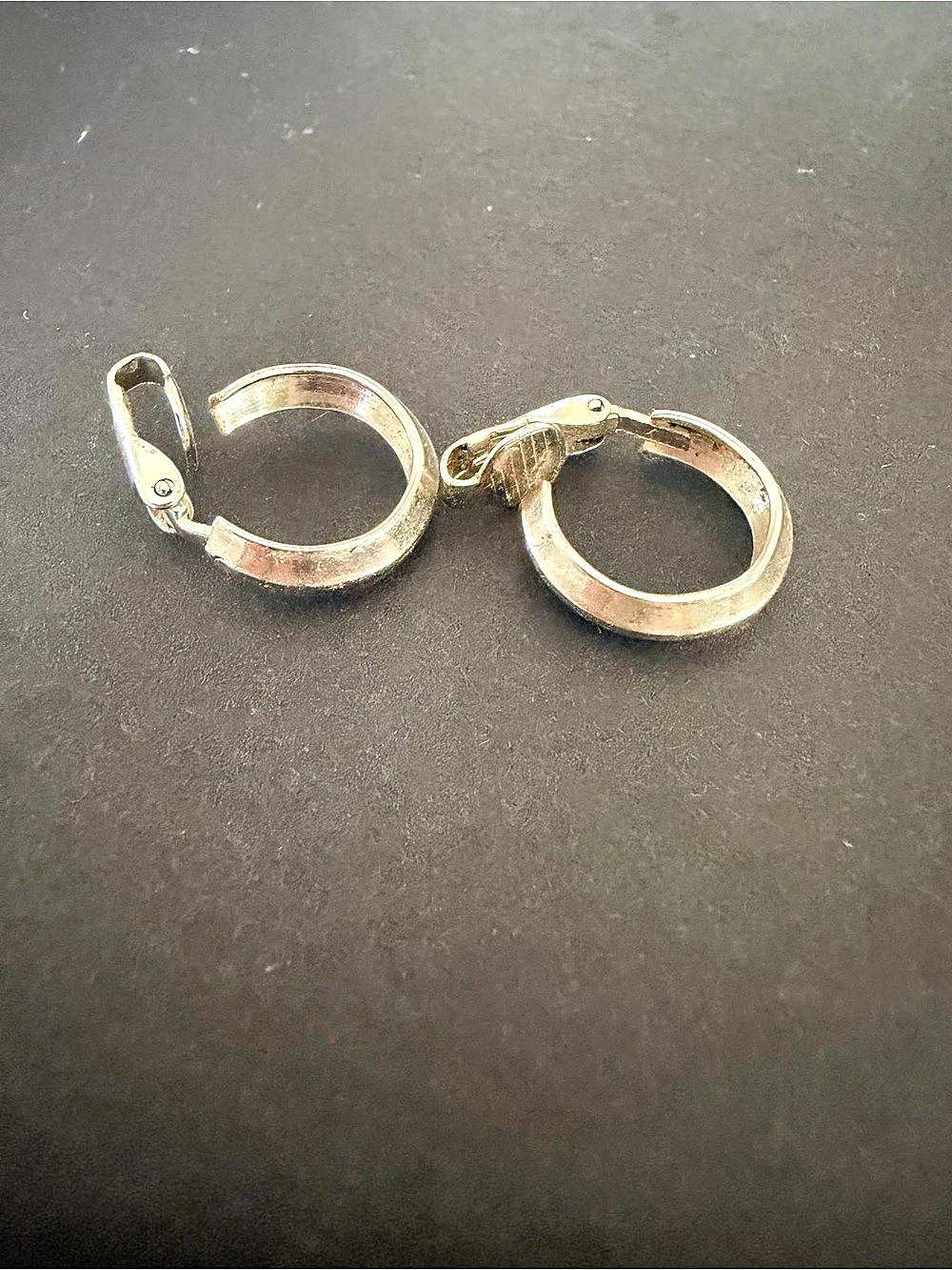 Vintage Silver Small Hoop Clip On Earrings Hinged Classic Costume Jewelry